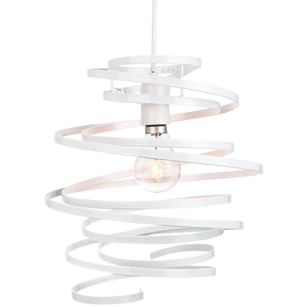Happy Homewares Contemporary White Gloss Metal Double Ribbon Spiral Swirl Pendant Shade Image 3