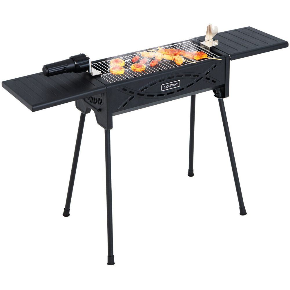 Costway Black Portable Charcoal Barbecue Grill with Roasting Fork Image 3