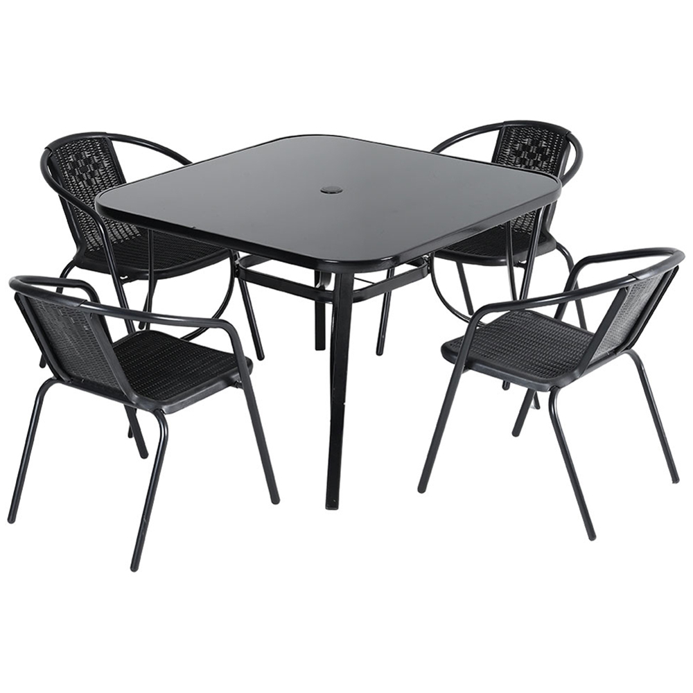Living and Home Wicker 4 Seater Black Tempered Glass Patio Set Image 2