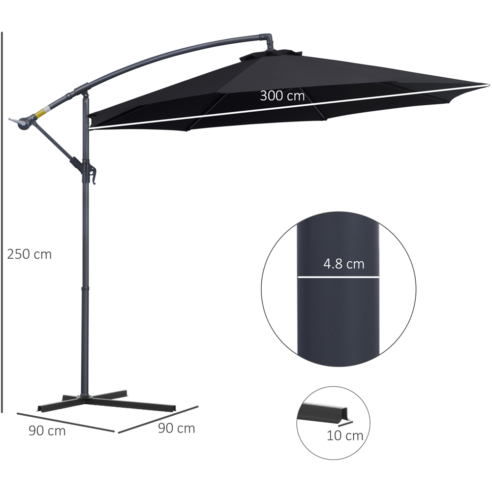 Outsunny Black Crank and Tilt Cantilever Banana Parasol with Cross Base 3m Image 7