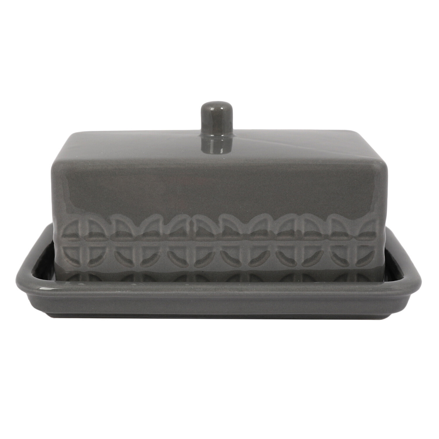 Grey Debossed Geo Butter Dish Image 3