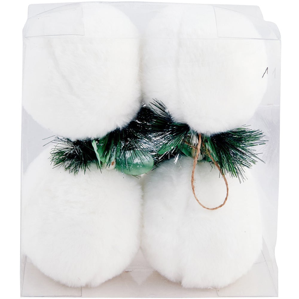 Pack of 4 Fluffy Cottage Baubles - White Image 3