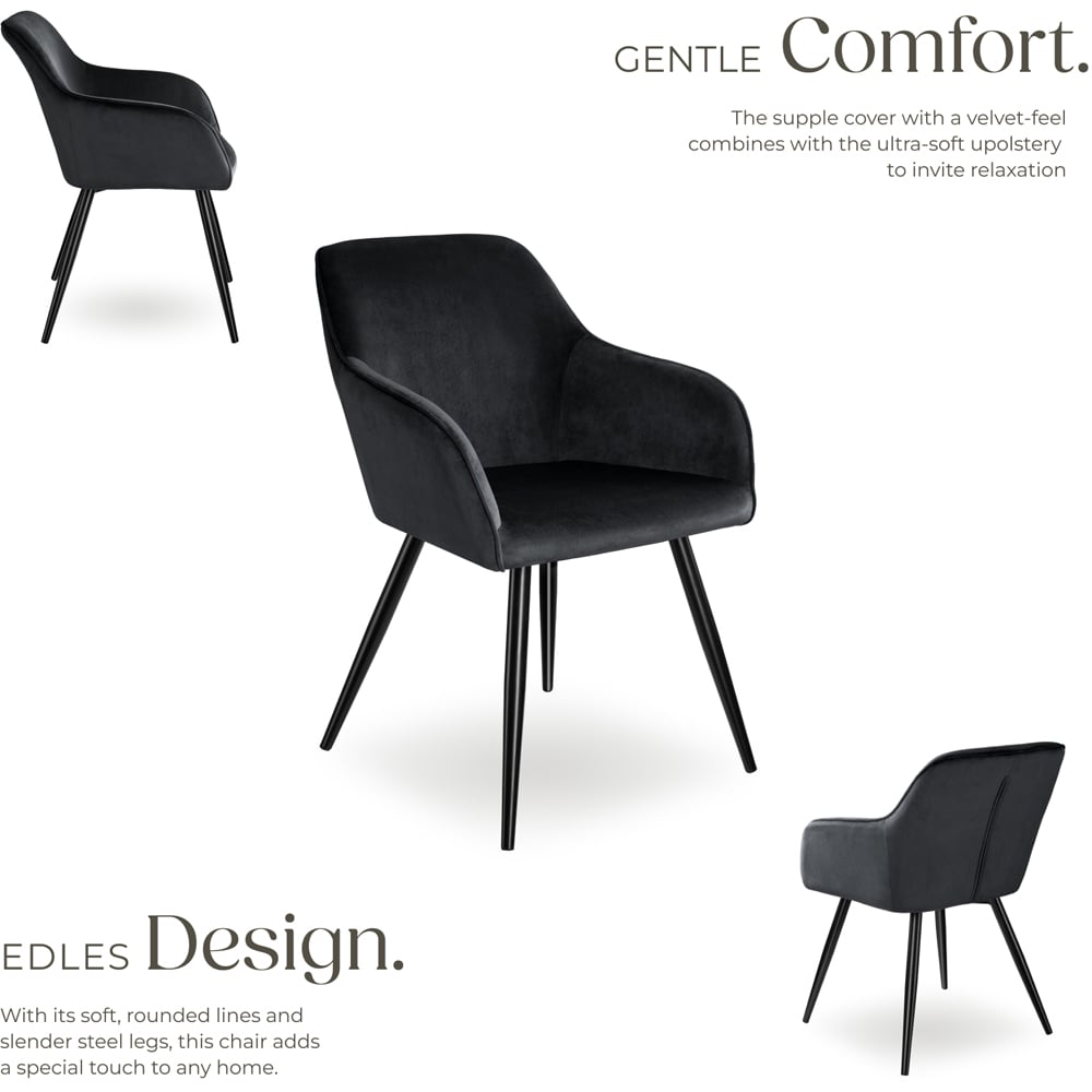 tectake Marilyn Set of 8 Black Velvet Look Padded Dining Chairs Image 3