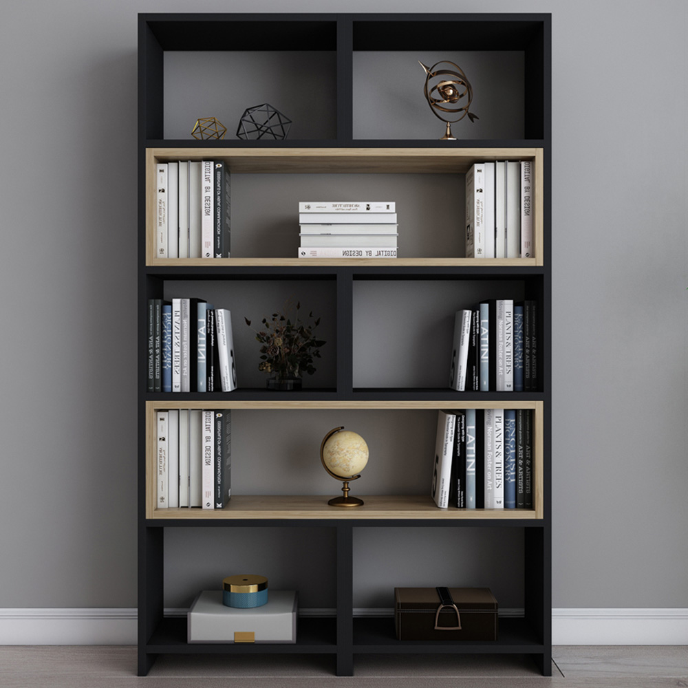 Decorotika Poyraz 8 Shelf Black Oud Oak Bookcase Image 1