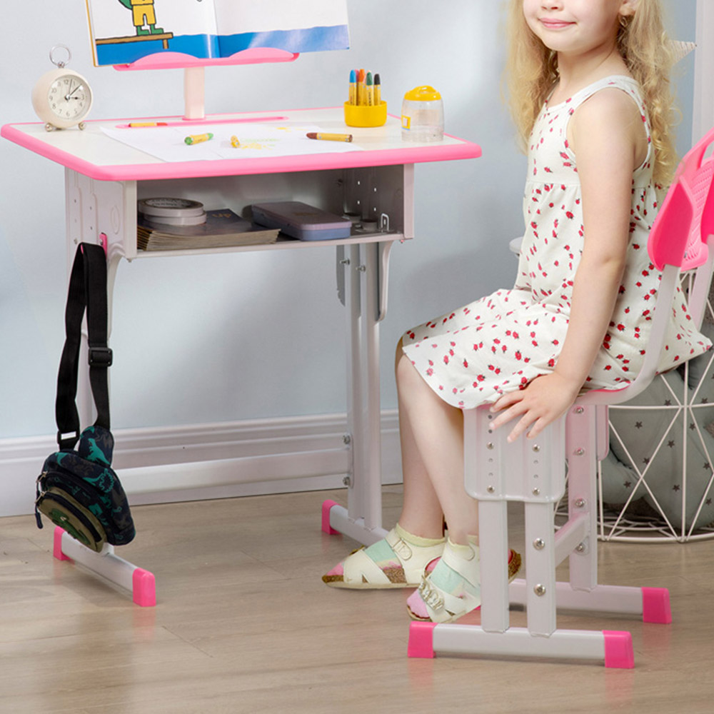 HOMCOM Kids Pink and Grey Study Desk and Chair Set Image 3