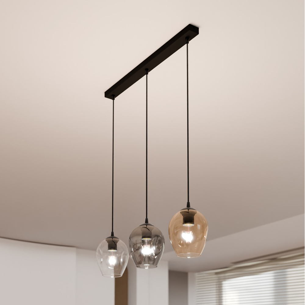 Emibig Istar 3 Light Transparent Graphite and Amber Shade Black E27 Ceiling Pendant Light Image 7