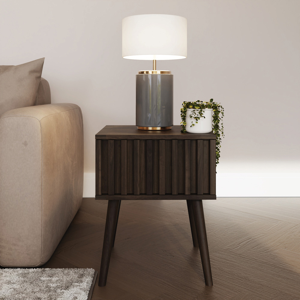 GFW Rowan Single Drawer Walnut Slatted Compact Lamp Table Image 7