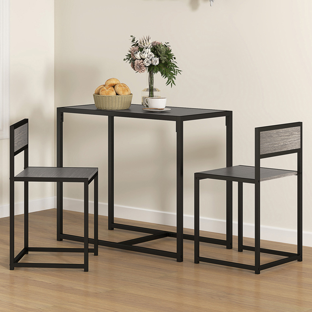HOMCOM 2 Seater Metal Frame Dining Set Grey Wood-Effect Image 1