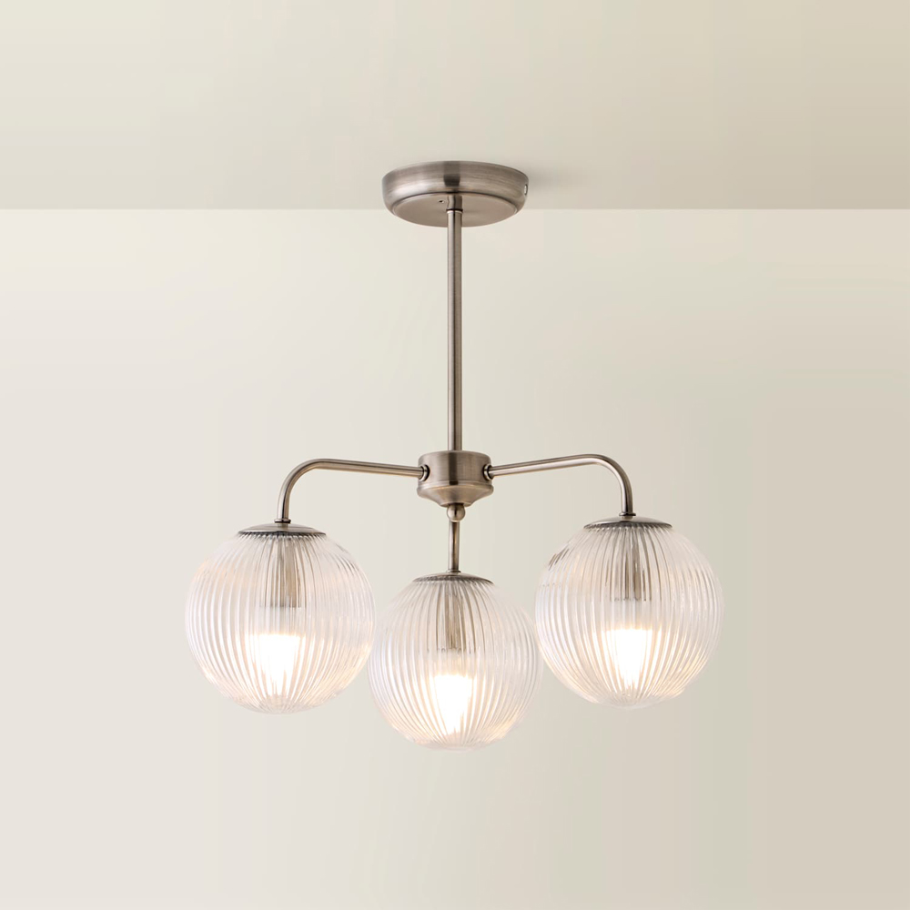 ValueLights Kempton 3 Arm Glass Globe Shade Chrome Chandelier with Bulb Image 3