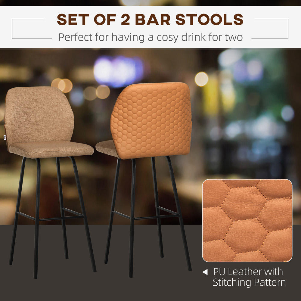 Portland Brown Linen Touch Upholstered Bar Stool Set of 2 Image 4