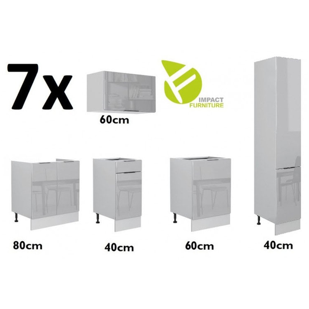 Impact Furniture Star Light Grey Gloss Kitchen Cabinet Set of 11 Image 3