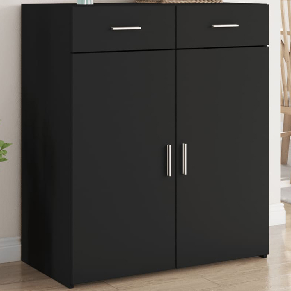 vidaXL 2 Door 2 Drawer Black Sideboard Image