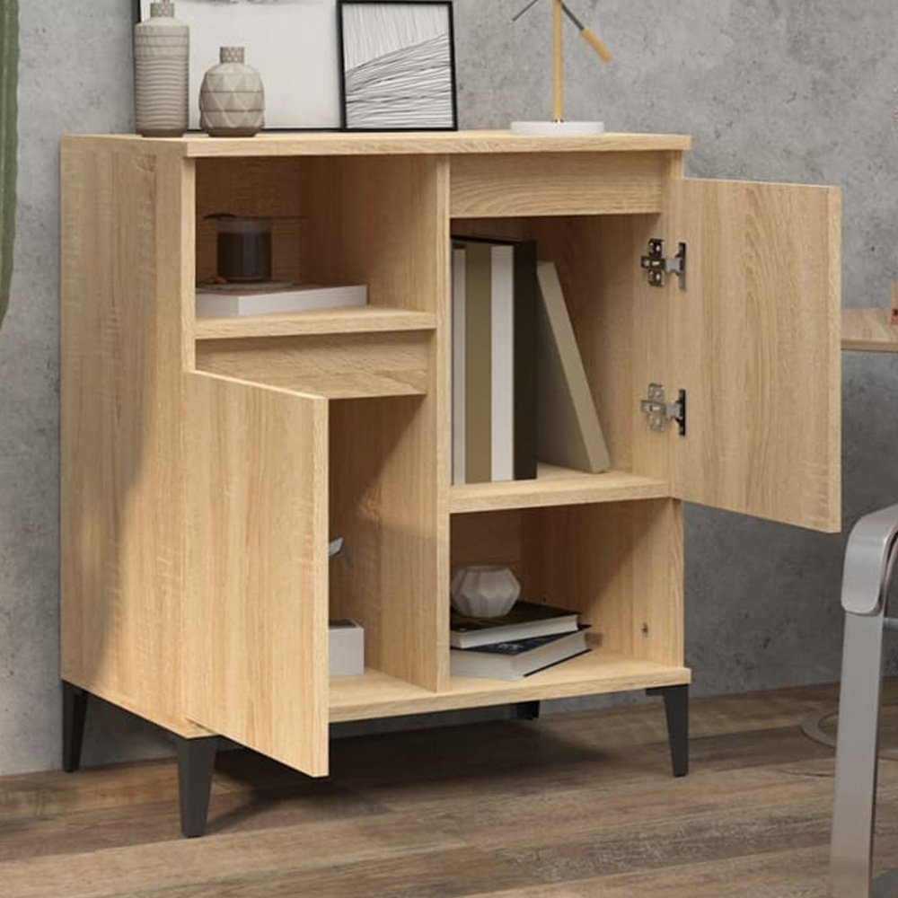 vidaXL 2 Door 2 Open Shelf Sonoma Oak Sideboard with Metal Legs Image 1