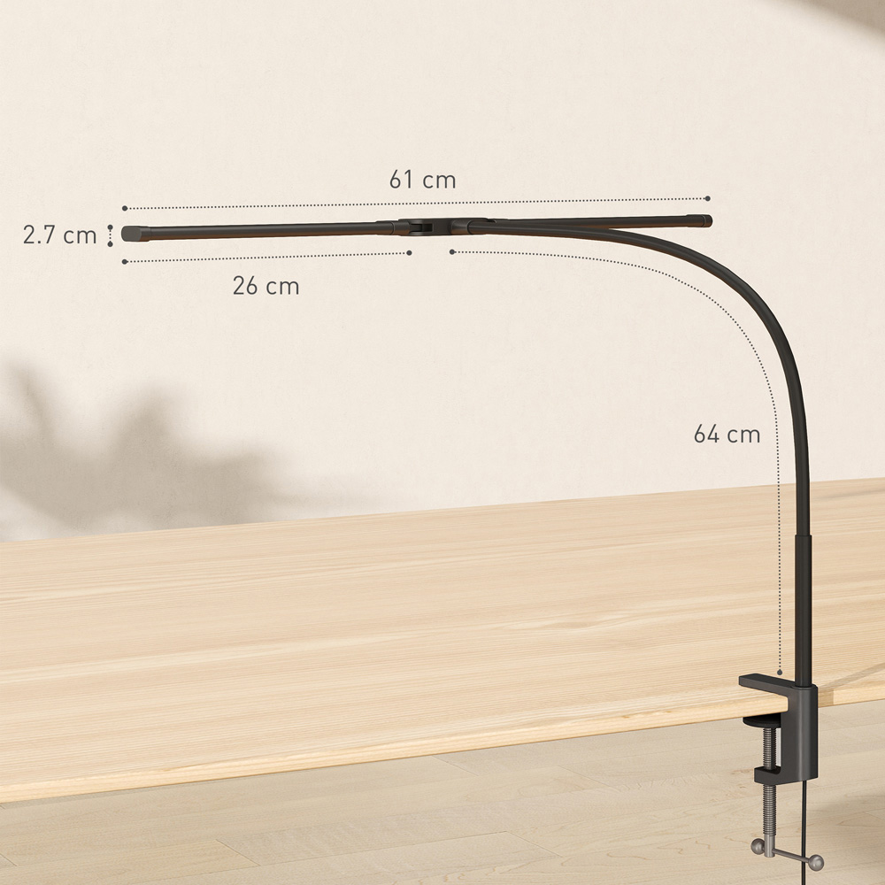 HOMCOM Black Double Head Dimmable LED Table Lamp with Clamp Image 9