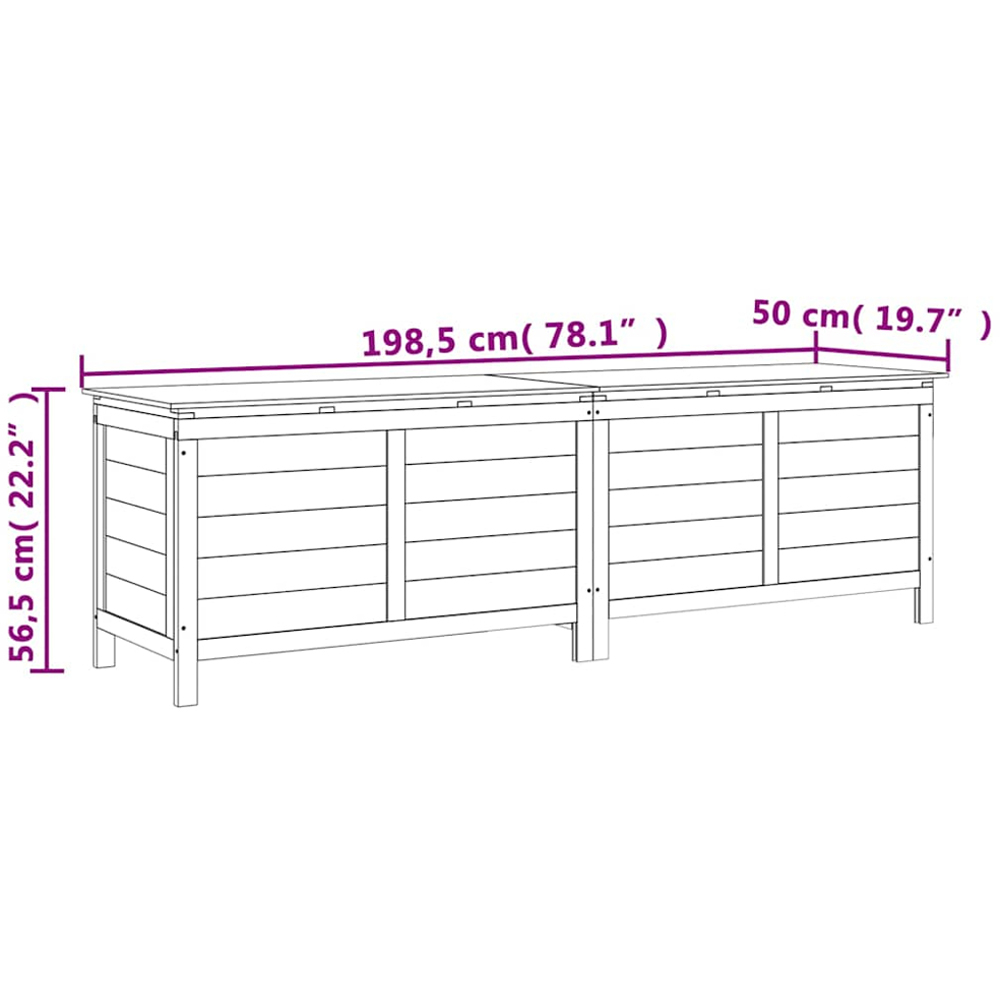 vidaXL 56.5 x 198.5 x 50cm White Fir Wood Garden Storage Box Image 5