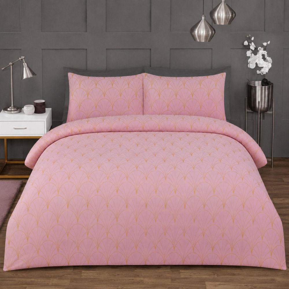 Smart Living Double Blush Pink Ombre Metallic Deco Duvet Cover Set Image 1