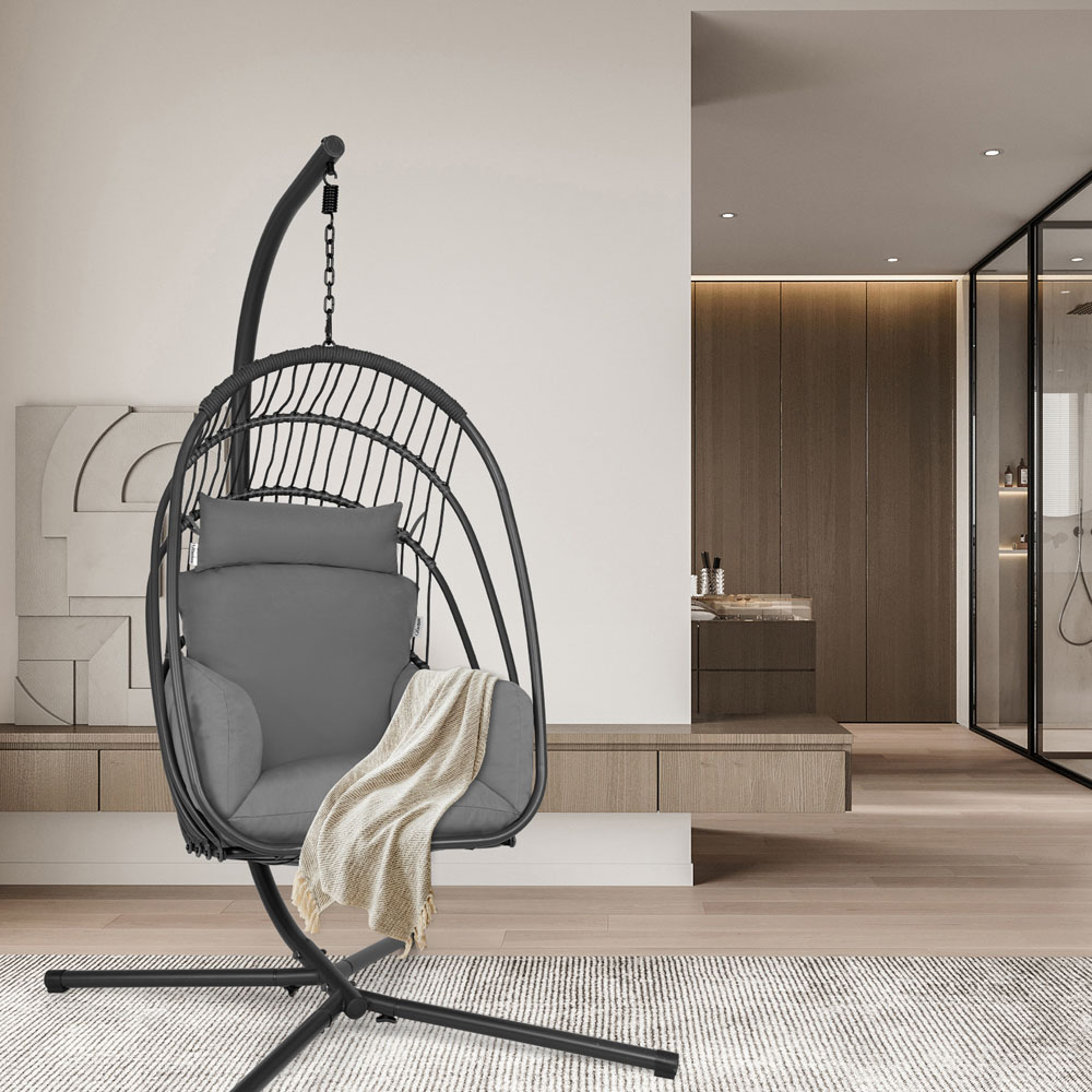 Costway Grey Swing Foldable Egg Chair Image 3
