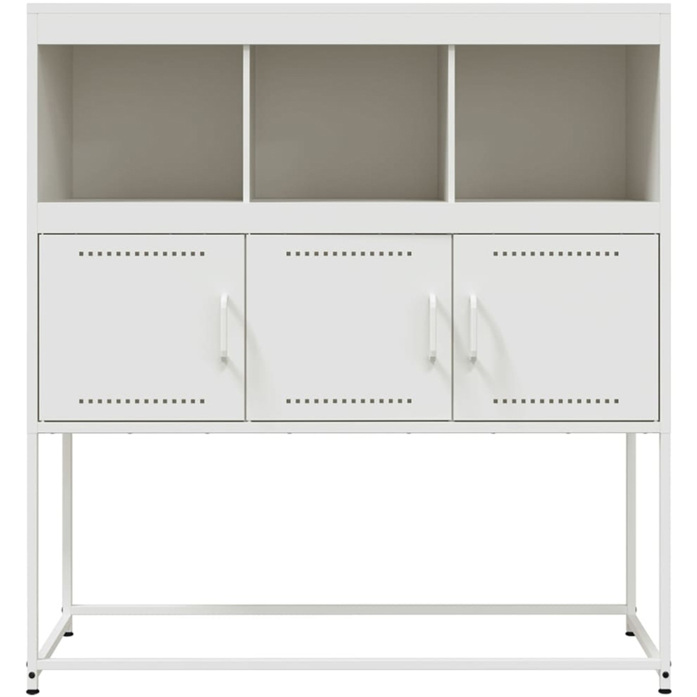 vidaXL 3 Door 3 Shelf White Steel Sideboard Image 4