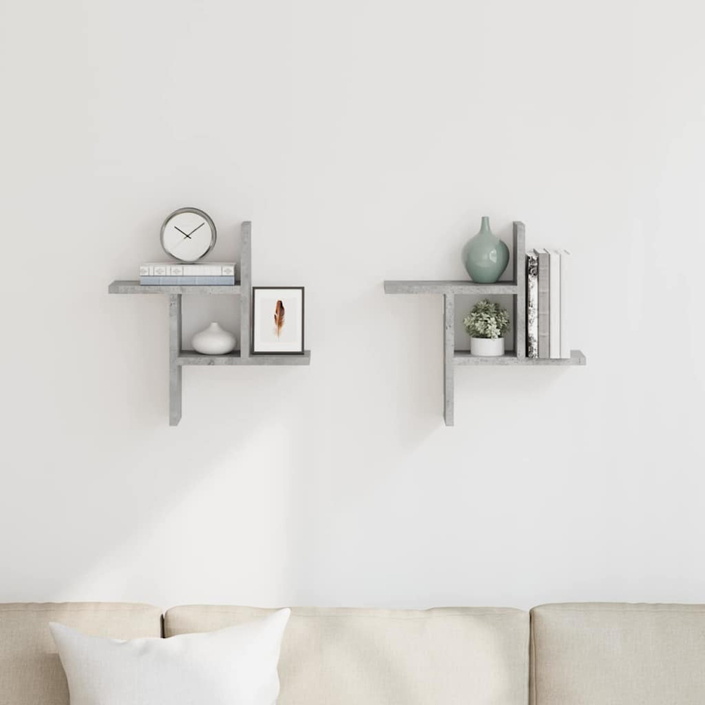 vidaXL 38 x 12 x 38cm Grey Wall Shelf Image 2