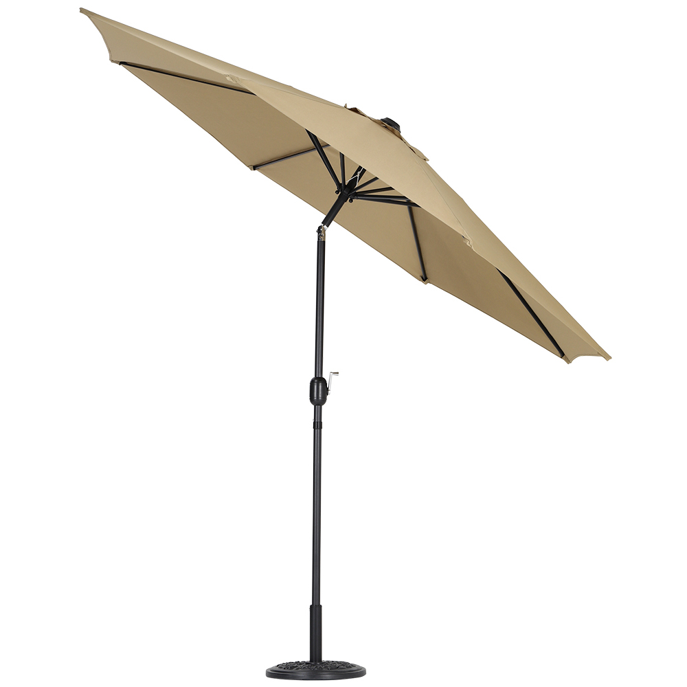 Living and Home Beige Round Crank Tilt Parasol with Floral Round Base 3m Image 3