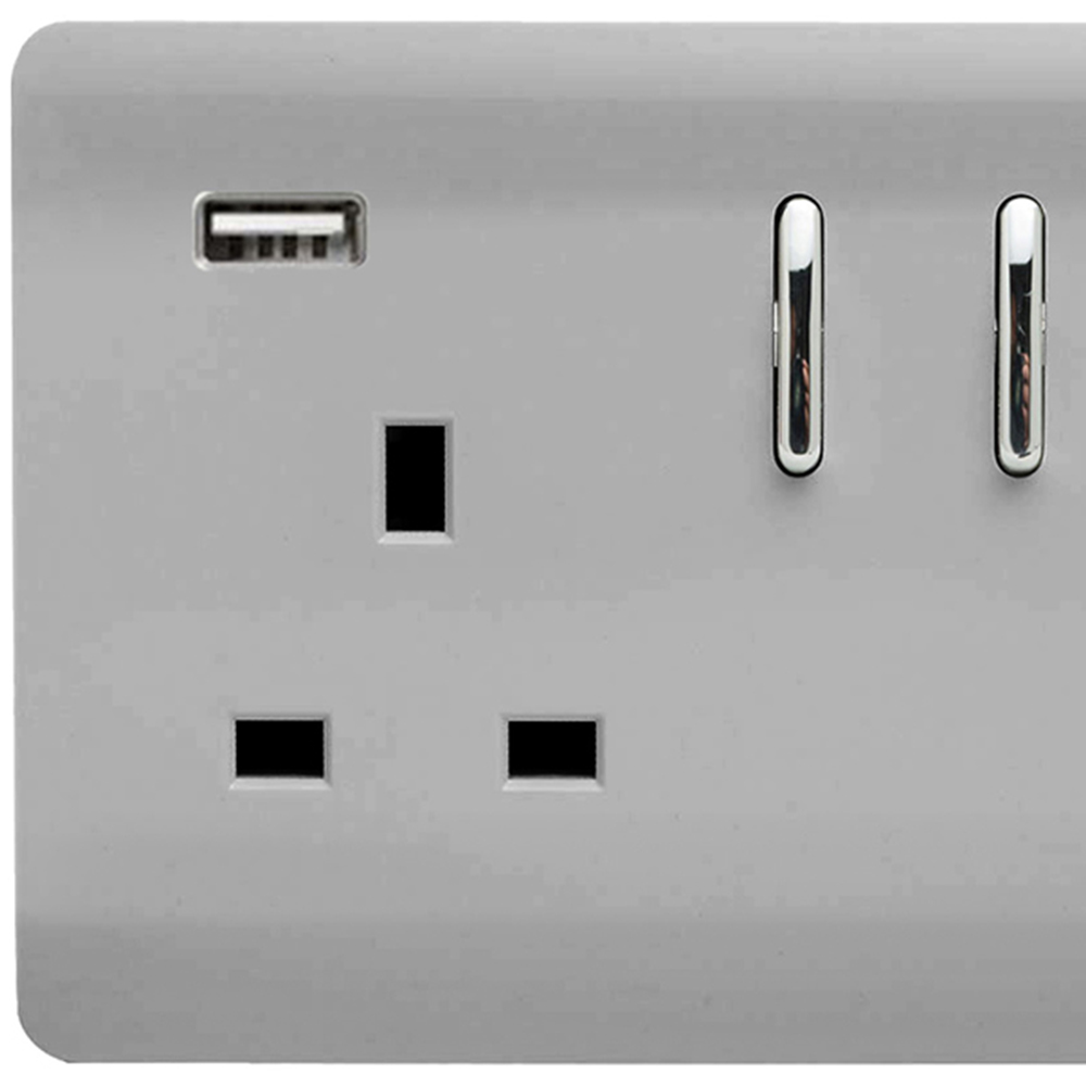 Trendi Switch 2 Gang 13amp 2 Port USB Brushed Steel Switched Plug Socket Image 2