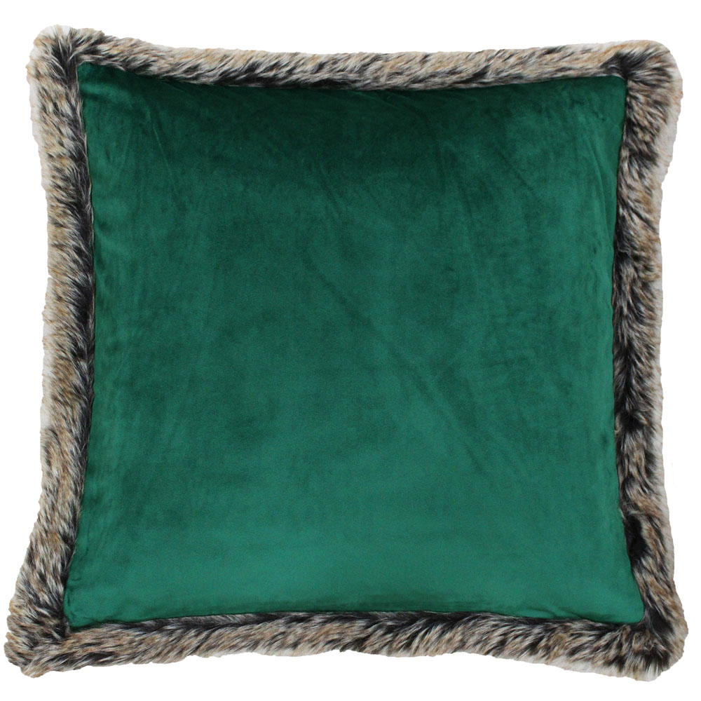 Paoletti Kiruna Emerald Faux Fur Trim Cushion Image
