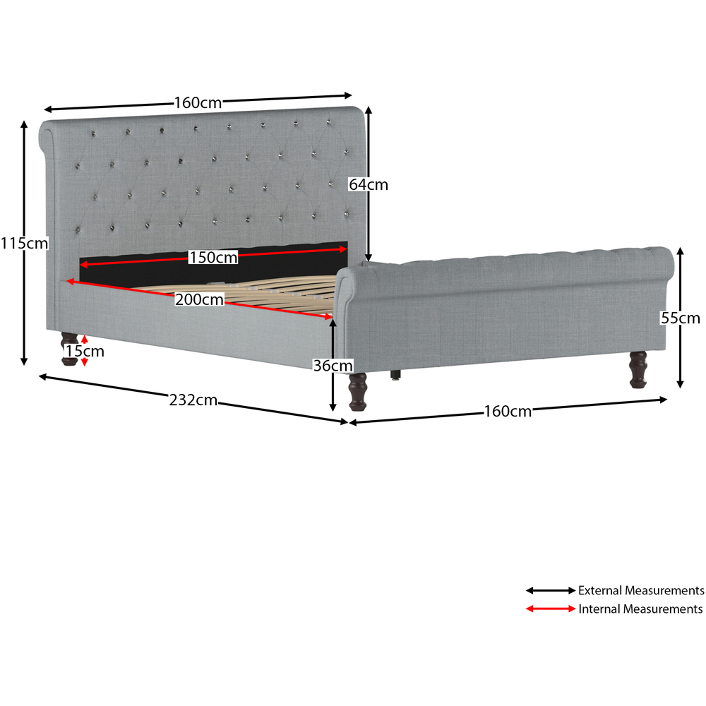 Vida Designs Violetta King Size Light Grey Linen Bed Frame Image 9