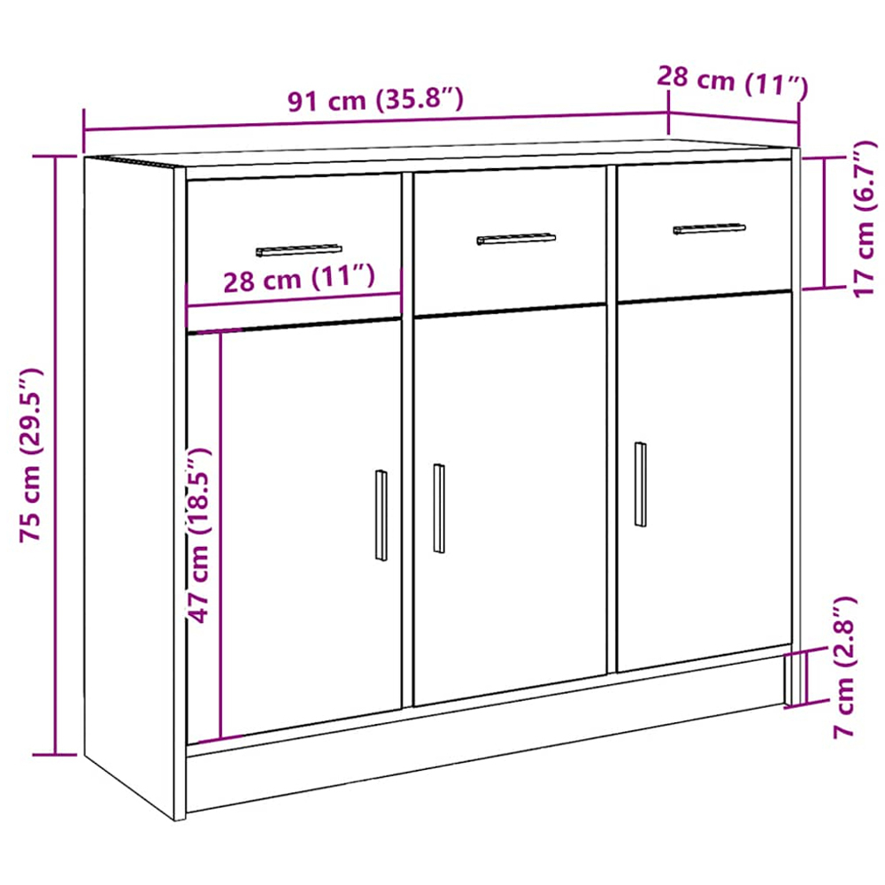 vidaXL 3 Door 3 Drawer Old Wood Wide Sideboard Image 9