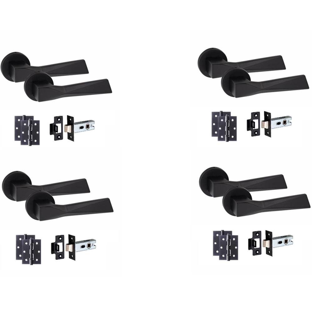 Golden Grace Modern Aura Matt Black Door Handles Set 4 Pack Image 1