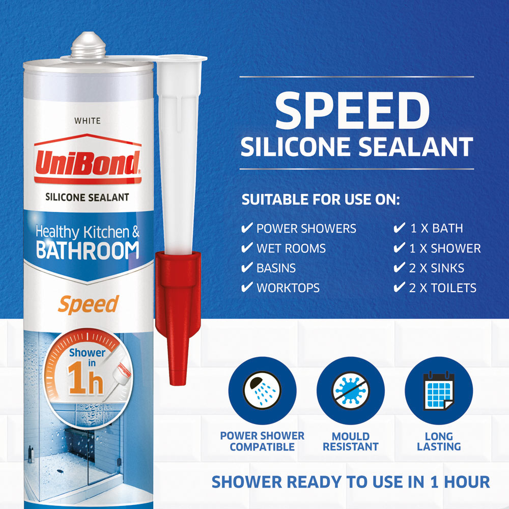 UniBond White Speed Kitchen and Bathroom Sealant Cartridge 291g Image 3