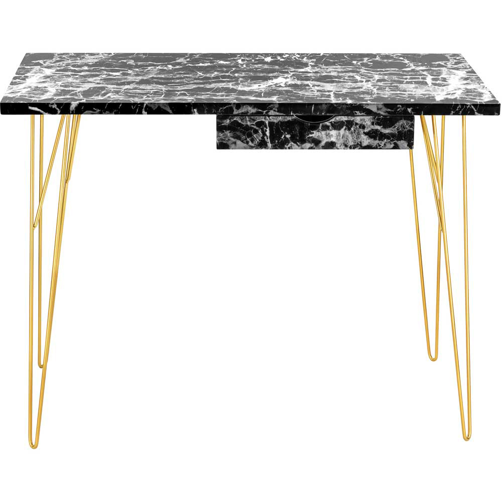 Fusion Faux Marble Top Desk Black and Gold Image 2