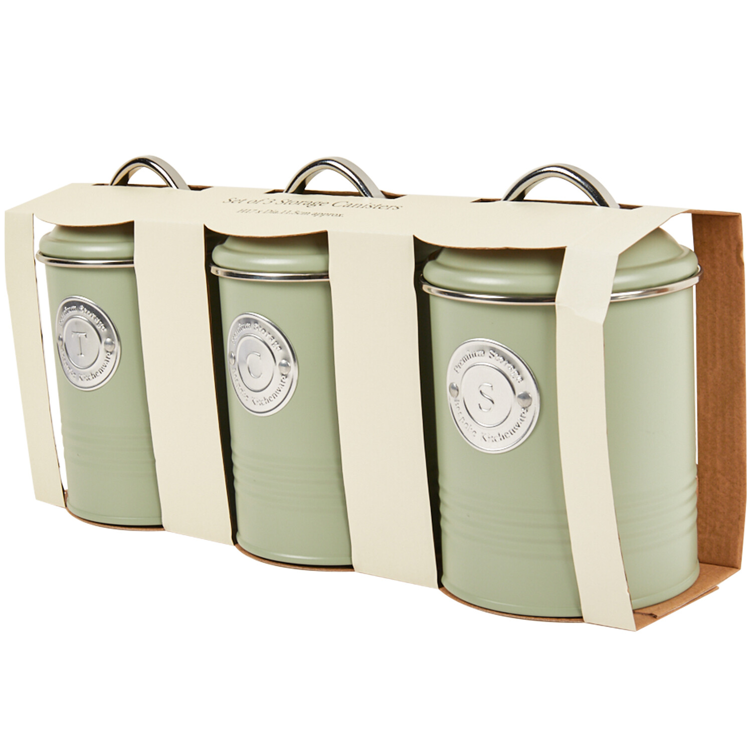 3 Piece Sage Ribbed Canister Set - Sage Image 3
