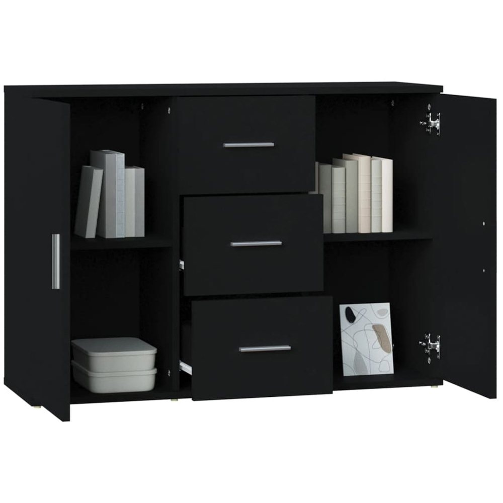vidaXL 2 Door 3 Drawer Black Wooden Sideboard Image 4