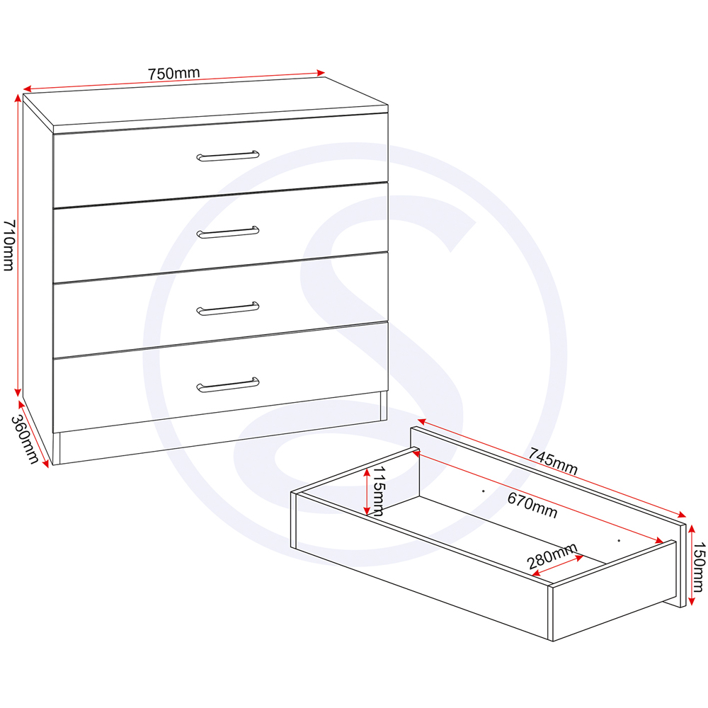 Seconique Dakota 4 Drawer Dark Grey Storage Chest Image 9