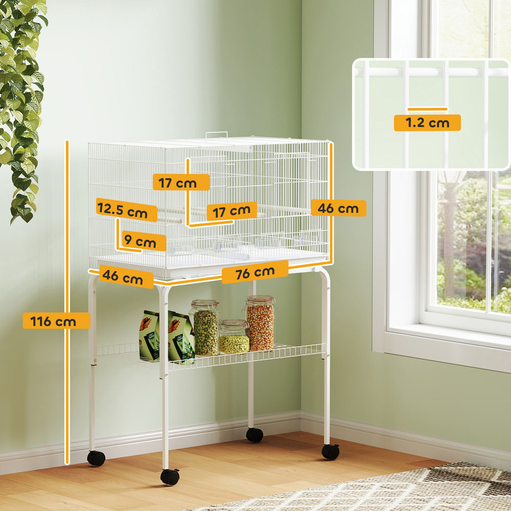 PawHut White 4 Wooden Perches Bird Cage with Divider and Tray Image 9