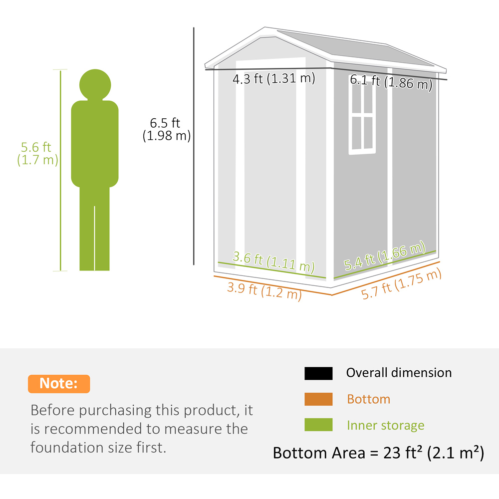 Outsunny 4 x 6ft Single Door Plastic Garden Shed Image 8