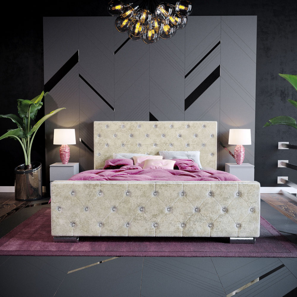 Vida Designs Arabella King Size Champagne Crushed Velvet Bed Frame Image 7