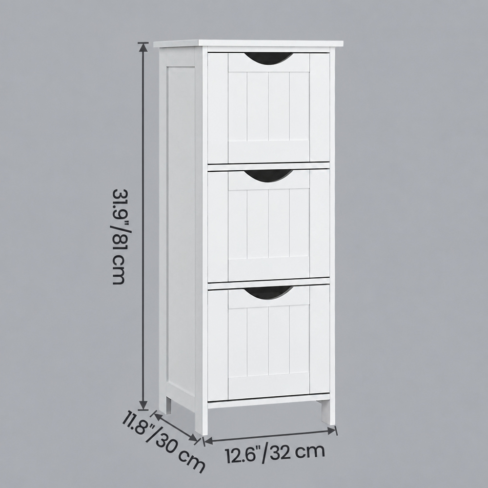 Modcraft 3 Drawer White Compact Bathroom Cabinet Image 5