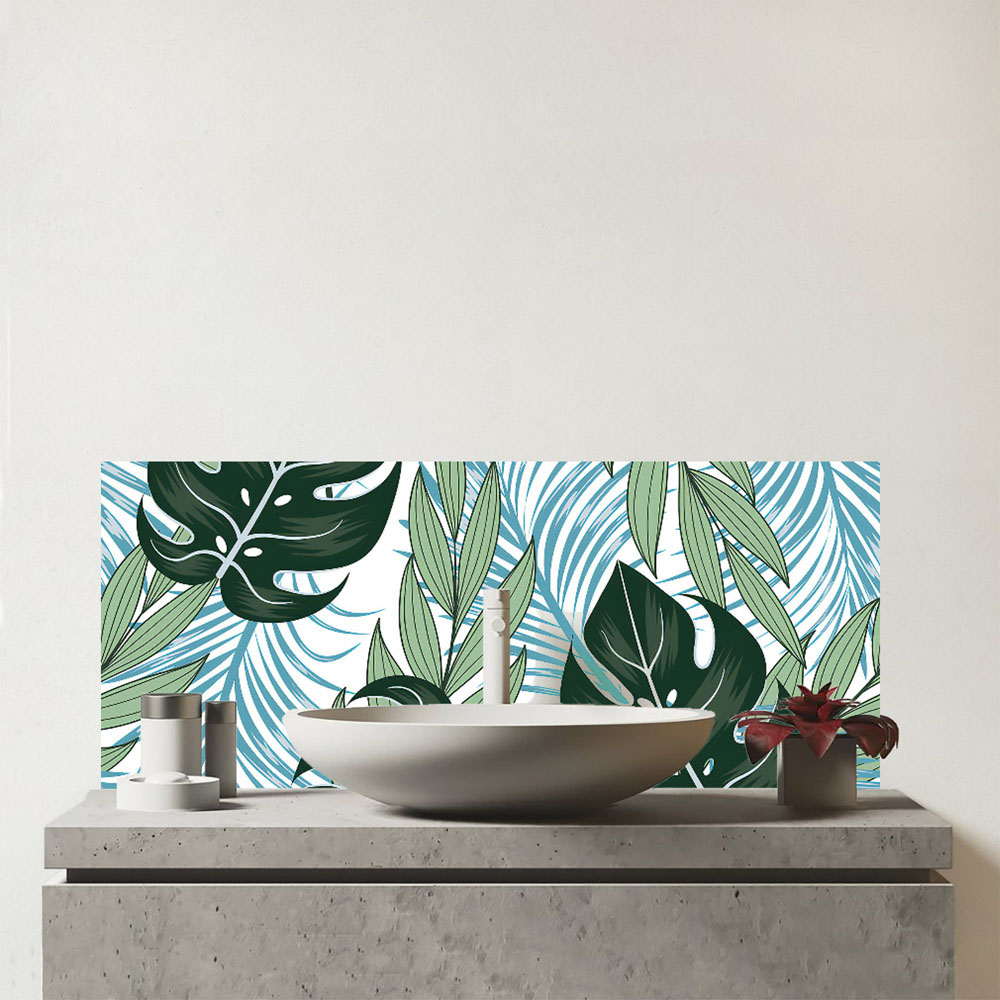 Warren Reed Designer Tropical Bright Plants Glass Bathroom Splashback 25 x 60cm Image 1