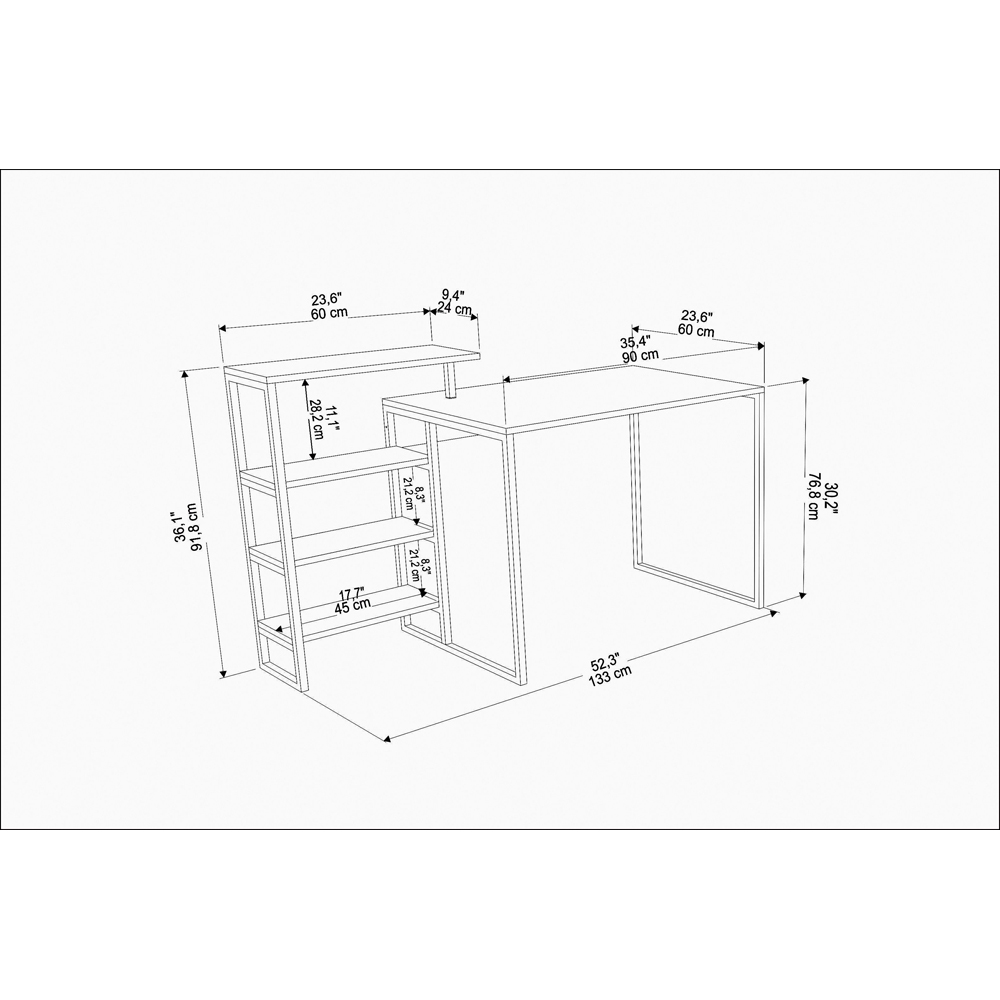 Decorotika Rino 4 Shelf Study Desk White Marble Effect And Gold Image 6