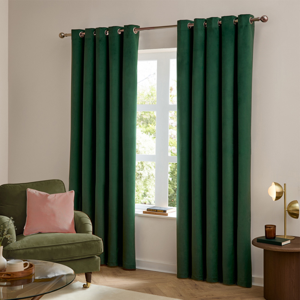 Furn The Ultimate Emerald Velvet Fully Lined Eyelet Curtains 117 x 183cm Image 1