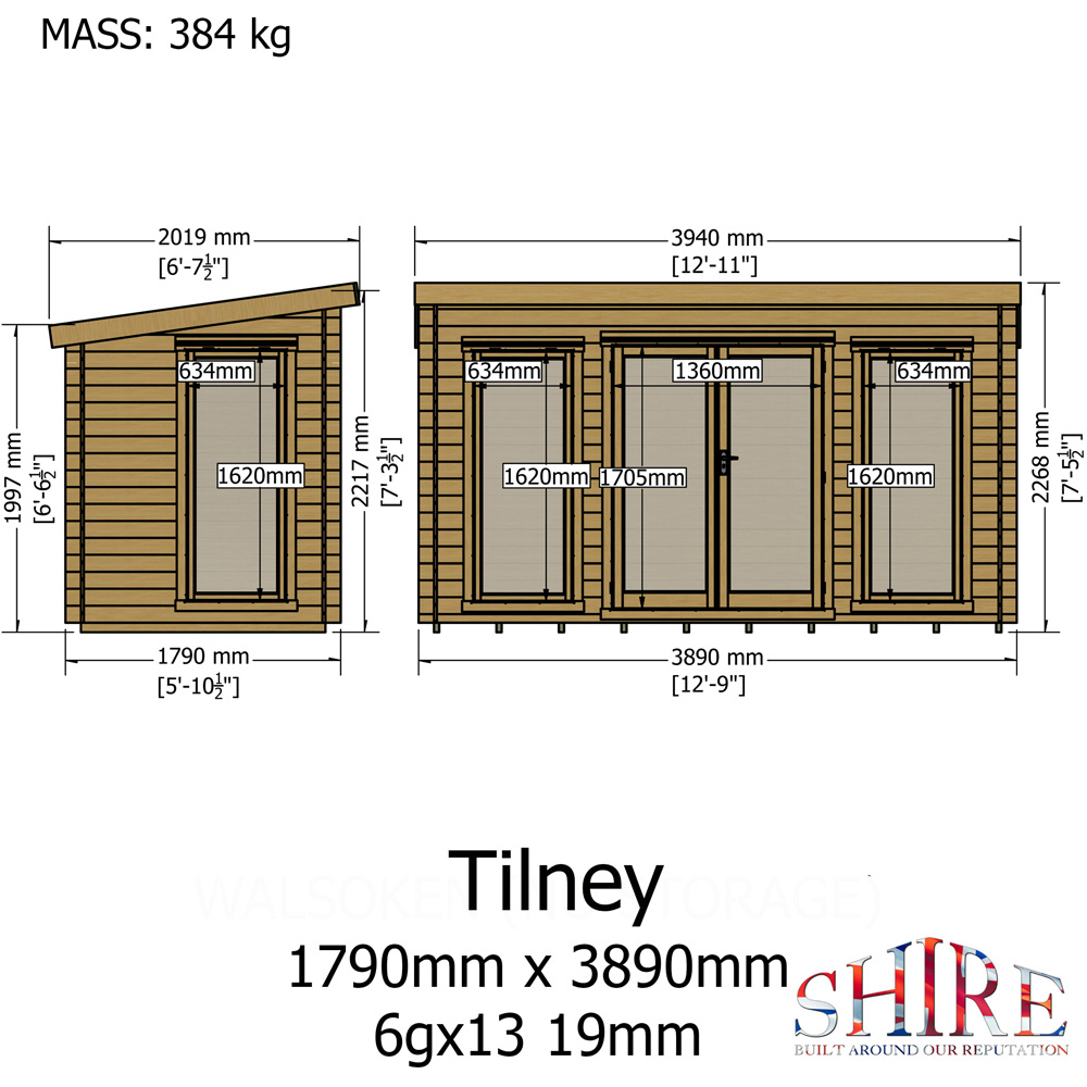 Shire Tilney 6 x 13ft Pent Garden Log Cabin Image 9