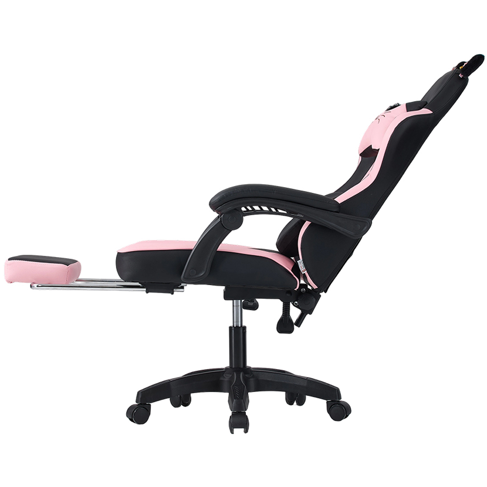 Living and Home Black and Pink Cat Ear Design Gaming Chair with Massage Lumbar Pillow Image 3