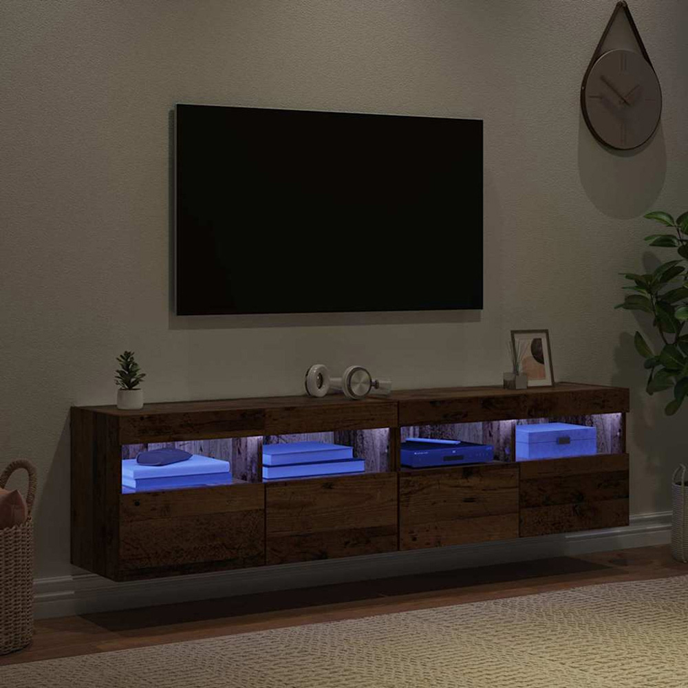 vidaXL 2 Door 2 Shelf Old Wood Wall Mounted TV Cabinet with LED Light 2 Pack Image 5