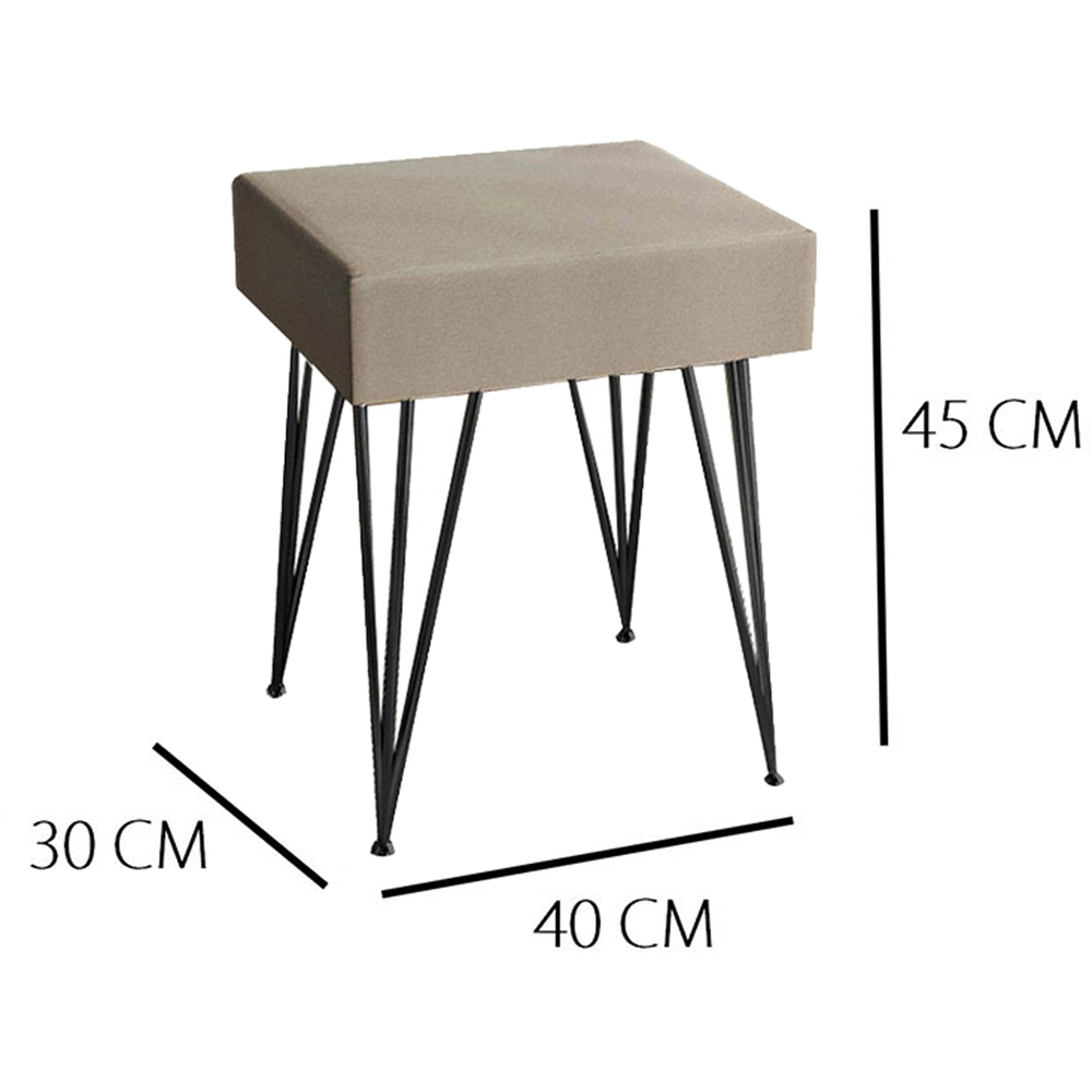 CARME Home Olivia Dove Grey Velvet Padded Stool with Black Hairpin Legs Image 6