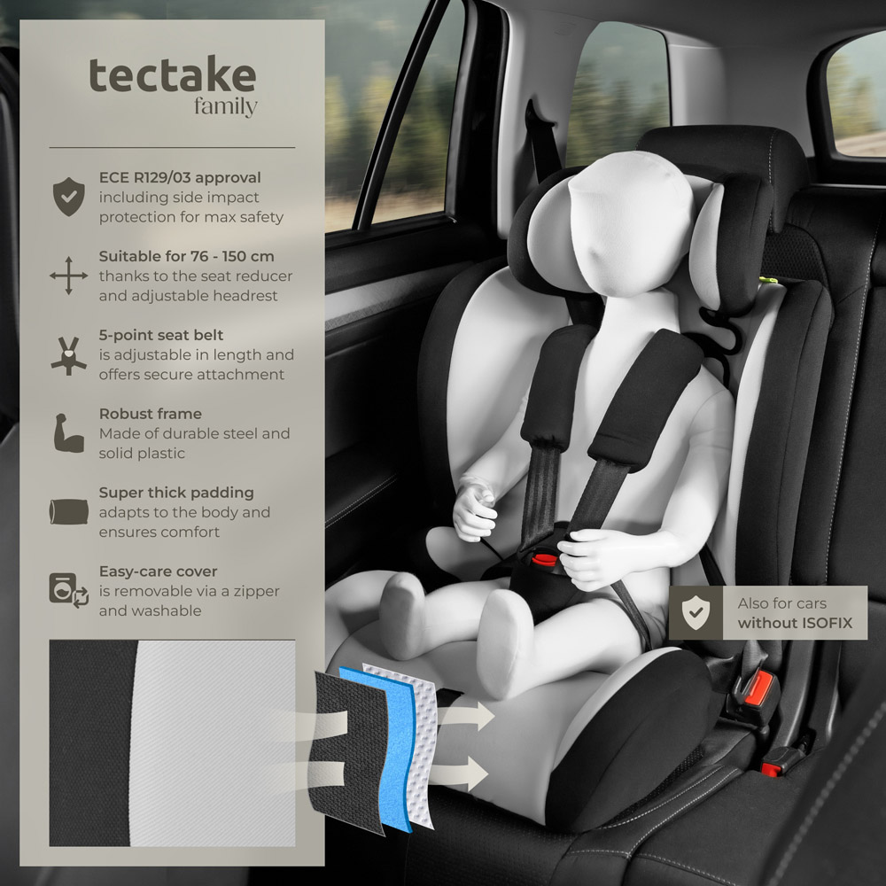 Tectake Sophie I-Size ECE R129/03 Side Impact Protection Grey and Black Car Seat Image 2