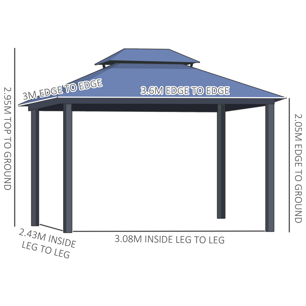 Outsunny 3.6 x 3m 2 Tier Roof Gazebo with Hardtop Image 6