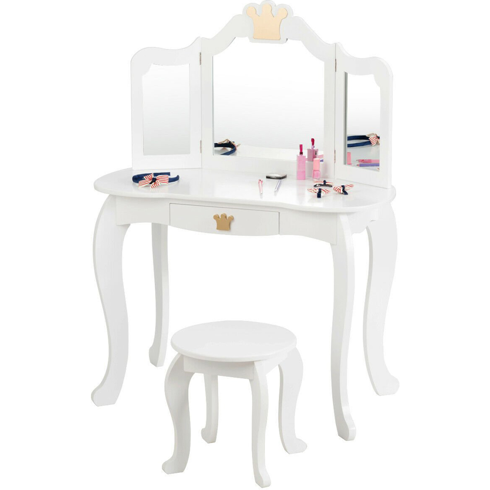 Costway Kids White Vanity Table and Chair Set with Mirror Image 3