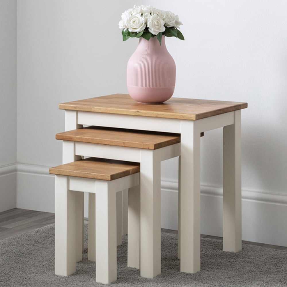 Julian Bowen Coxmoor Ivory and Oak Nest of Tables Set of 3 Image 8