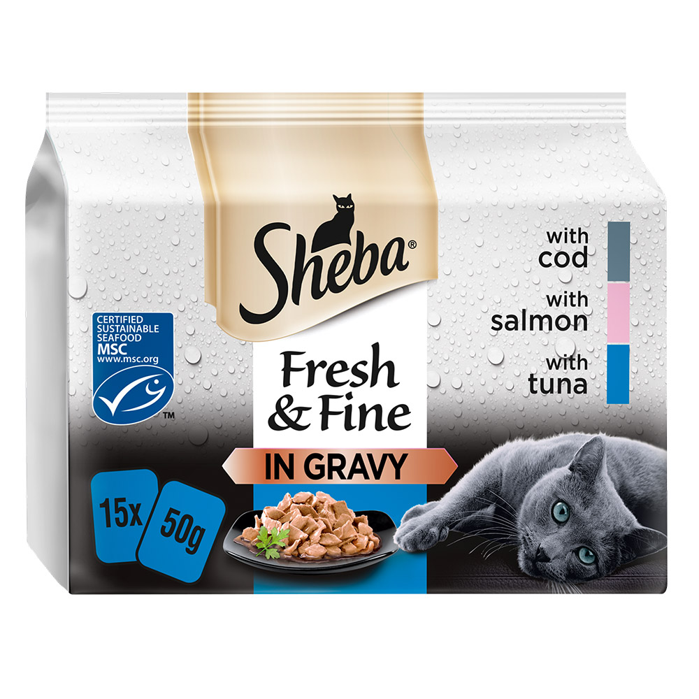 Sheba Fresh and Fine Fish in Gravy Cat Food Pouches 50g Case of 3 x 15 Pack Image 2